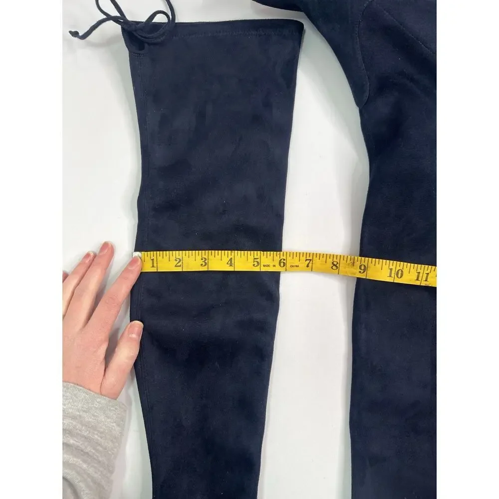 Stuart Weitzman Thigh-High Boots Heeled Navy Blue Suede Tie Women’s Size 5